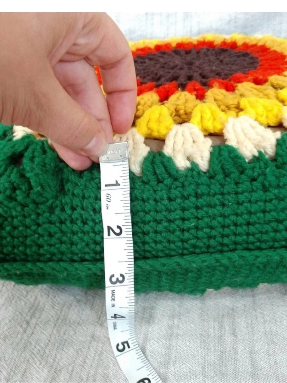 VintageHandmade Crocheted Sunburst Sunflower Square Pillow